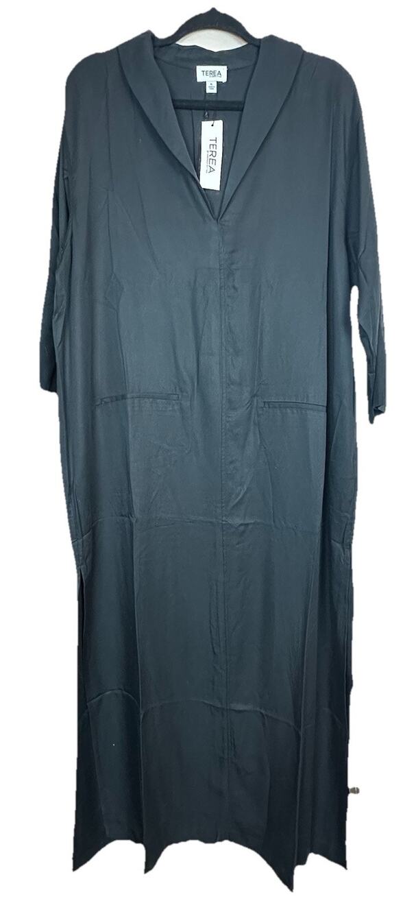 Terea by Andrea Pitter Women's Black Maxi Straight Dress Pockets Side Slits XL